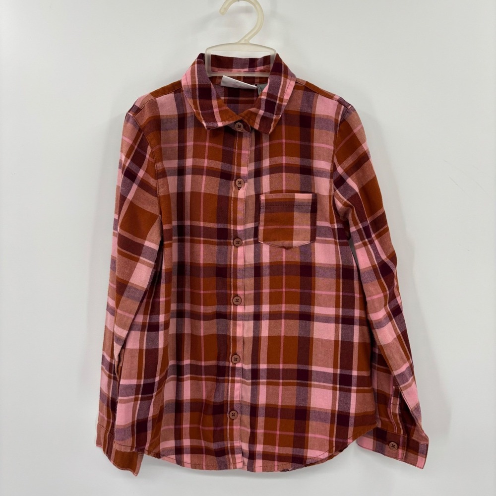 The Children's Place Flannel Shirt Kids Size 7/8 Pink Orange Plaid Button Down